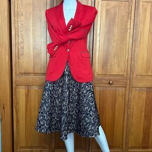 Anthropologie Birdcage Navy Lace A line lined Skirt Medium